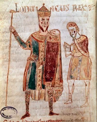 Porträt von Ludwig I. dem Frommen (778-840), König von Frankreich Manuskriptseite (ms. 4) „Codex Legum Longobardorum“