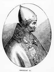 Porträt von Papst Innozenz IV. (gest. 1254) Illustration aus Wissenschaft und Literatur im Mittelalter und in der Renaissance, geschrieben und graviert von Paul Lacroix, 1878
