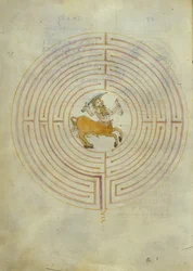 Darstellung des Minotaurus im Zentrum des Labyrinths