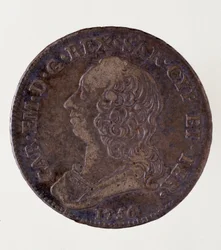 Silberne italienische Münze (halber Ecu) aus dem Königreich Sardinien: Herrschaft von Carlo Emanuele III. di Savoia (1701-1773)