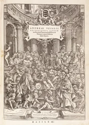 Der Autor führt eine anatomische Dissektion in einem Operationssaal durch, 1543
