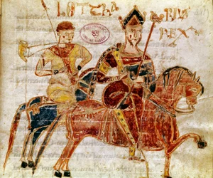 Der König der Franken und dann Lothar I. (9. Jahrhundert). Miniatur aus „Codex Legum Longobardorum“ (oder Langobardorum), das die Gesetze des Langobardenreichs beschreibt, das von König Rothari etabliert wurde