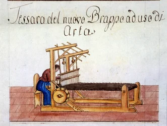 Das Weben von Wolle. 1807. Archivio di Stato di Milano