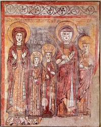 Theologische Tugenden: Glaube, Nächstenliebe und Hoffnung (Fresko, 8. Jahrhundert)