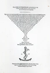 Titelseite der Adagia von Erasmus, gedruckt von Aldus Manutius in Venedig, 1508