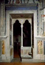 Blick auf ein Fenster der Halle der Lilien, erbaut 1299-1314