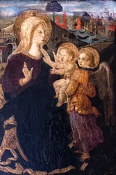 Maria mit Kind in einer Landschaft sitzend