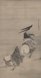 Hähne, Henne und Küken, rechts von einem Paar, 1795