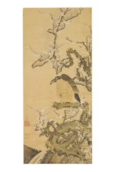 Umetaka-zu (Falke auf einem blühenden Pflaumenzweig)