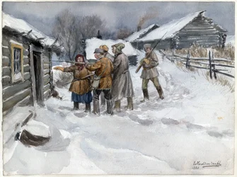 Vor der Durchsuchung und Beschlagnahme (aus der Aquarellserie Russische Revolution)
