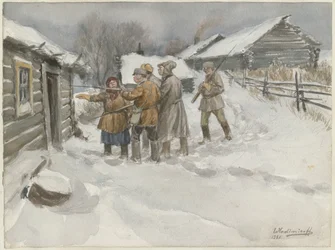 Vor Durchsuchung und Beschlagnahme aus der Aquarellserie Russische Revolution, 1920