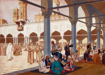 Der Hof der Al-Azhar-Universität und -Moschee, Kairo - Werk von Ivan Yakovlevich Bilibin (1876-1942), Aquarell und Gouache auf Karton