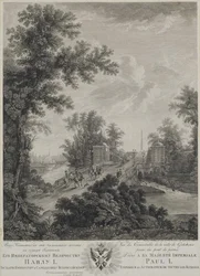 Blick auf den Connetable-Platz von der Steinbrücke in Gatchina, 1800