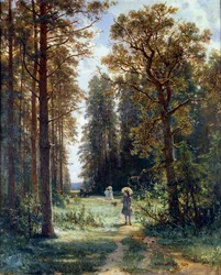 Weg durch den Wald. Lichtungslandschaft in einem Wald. Gemälde von Iwan Iwanowitsch Schischkin (1832-1898), 1880, Eremitage, Sankt Petersburg