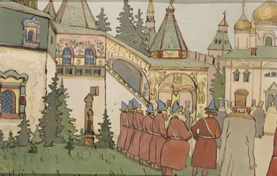 Illustration zum Märchen Die Feder des Finist der Falke, frühe 1900er Jahre