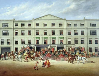 Pferdewechsel vor dem Plough Inn, Cheltenham, 1870