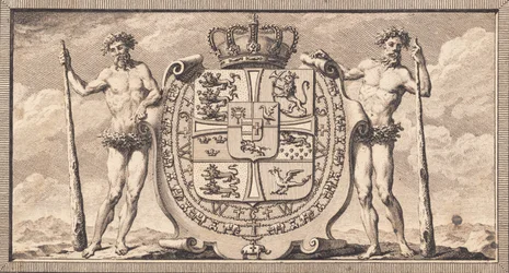 Das dänische Wappen mit den Wilden als Schildhalter