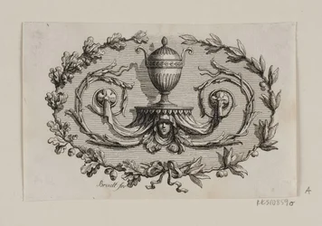 Eine zweihenkelige Vase, umgeben von Blattornamenten