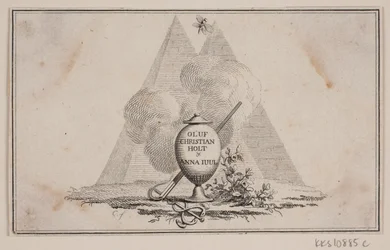 Vignette mit Vase und Inschrift