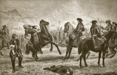Wilhelm III. bei der Belagerung von Namur, graviert von Butterworth und Heath