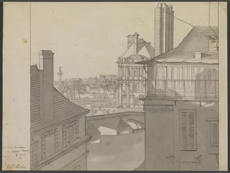 Blick aus J.P. Møllers Wohnung im Hotel d’Irlande, Rue de Beaune Nr. 3, über die Seine in Richtung Tuilerien und Rue de Rivoli, 6. März 1812