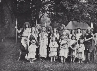 Das Sherborne-Festspiel, ein englischer Häuptling, Stammesangehörige und Familien