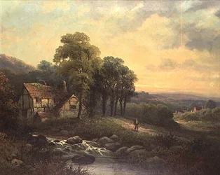 Hütte bei Sonnenuntergang