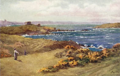 Die Golfplätze zwischen St Lunaire und St Briac, St Cast in der Ferne
