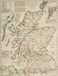 Eine kommerzielle Karte von Schottland mit den Straßen, Etappen und Entfernungen