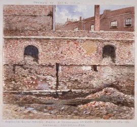 Teil der Londoner Mauer, die die innere Seite in Cooper