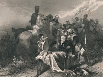 Generalmajor Sir R. H. Sale... tödlich verwundet in der Schlacht von Moodkee..., Mitte des 19. Jahrhunderts