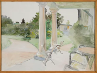 Blick von der Veranda in Lusławice