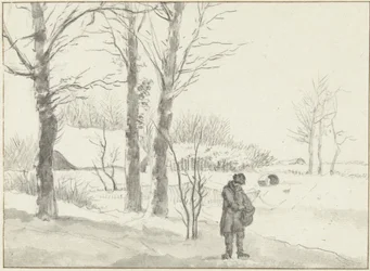 Schneelandschaft mit stehendem Mann