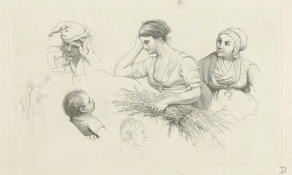 Studienblatt mit einer Frau mit einem Reisigbündel und Figuren