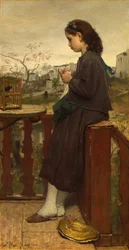 Mädchen strickt auf dem Balkon, Montmartre, 1869