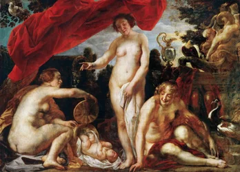 Die Töchter des Cecrops finden das Kind Erichthonios - Jacob Jordaens (1593-1678). Öl auf Leinwand, ca. 1640. Dimension: 150x208 cm. Kunsthistorisches Museum, Wien