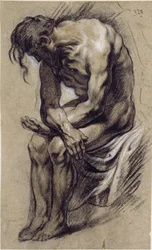 Sitzender nackter Mann, Studie zu einem Christus während der Dornenkrönung