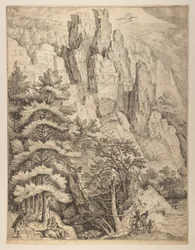 Böhmische Landschaft mit Paaren und Jägern (linke Platte)
