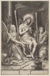 Christus auf dem kalten Stein mit zwei Engeln