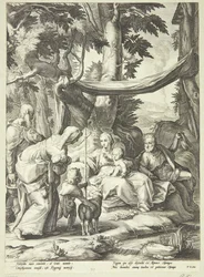 Die heilige Familie sitzend in einer Landschaft mit Elisabeth, Zacharias und Johannes dem Täufer als Kind