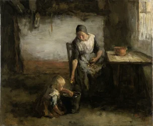 Frau schält Kartoffeln