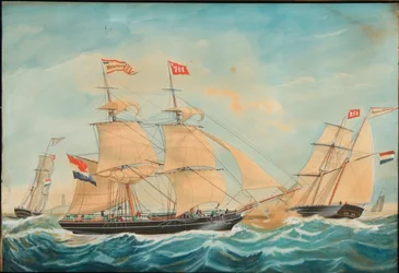Die Hendrika Bartina und die Johanna Hendrika segeln in Küstennähe, 1852