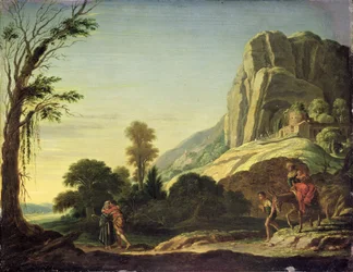 Landschaft mit dem Treffen von Moses und Aaron auf dem Berg Horeb, 1626 oder 1620