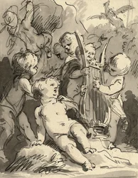 Putti spielen eine Leier