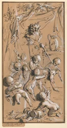 Putti spielen vor einem Hermen