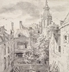 Ansicht des Hofes des Hauses der Bogenschützen der St. Sebastian Gilde am Singel in Amsterdam