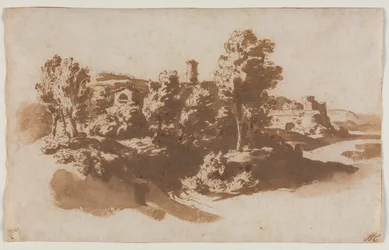 Landschaft mit Befestigung zwischen Marino und Frascati