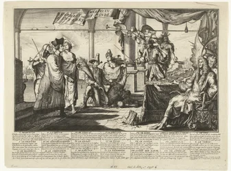 Karikatur auf die Anwaltschaft, die vom Streit der Menschen profitiert, 1687