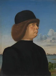 Porträt von Alvise Contarini, Rückseite Ein angebundener Rehbock, ca. 1485-95