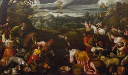 Moses schlägt Wasser aus dem Felsen